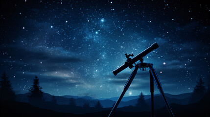A telescope's silhouette set against a starry night sky, portraying the essence of astronomy and stargazing..