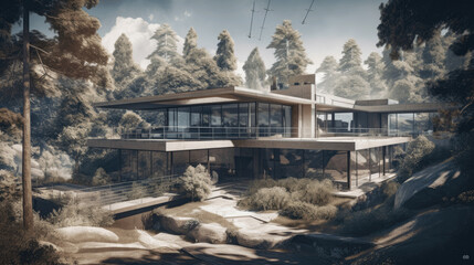 Modern architecture shot render, concept of architecture, modern architecture building visualization