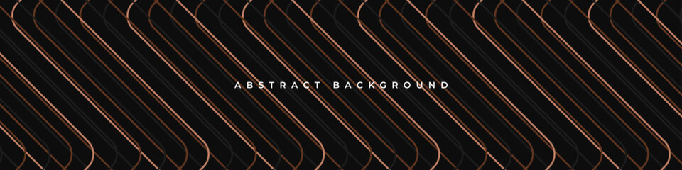 Black wide abstract background banner with brown lines and geometric shapes. Vector illustration