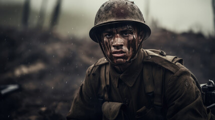 Fototapeta premium Soldier on the battlefield in world war