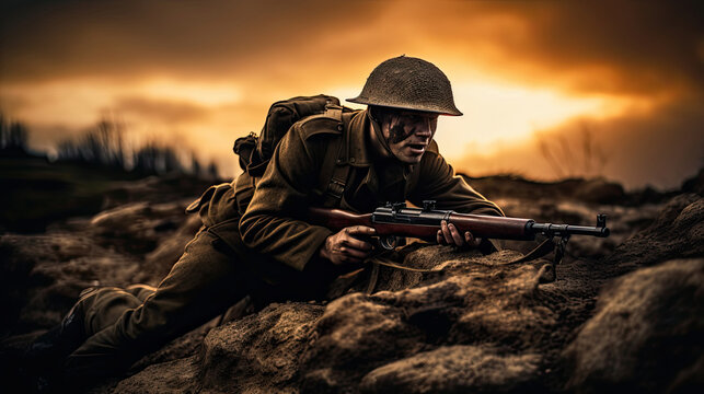 Soldier on the battlefield in world war