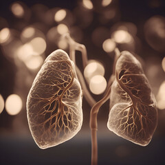 Human lungs anatomy on bokeh background. 3D illustration.