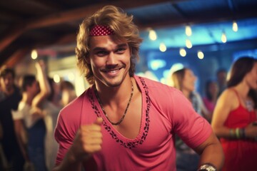 Fototapeta premium Man Dancing in Pink Shirt