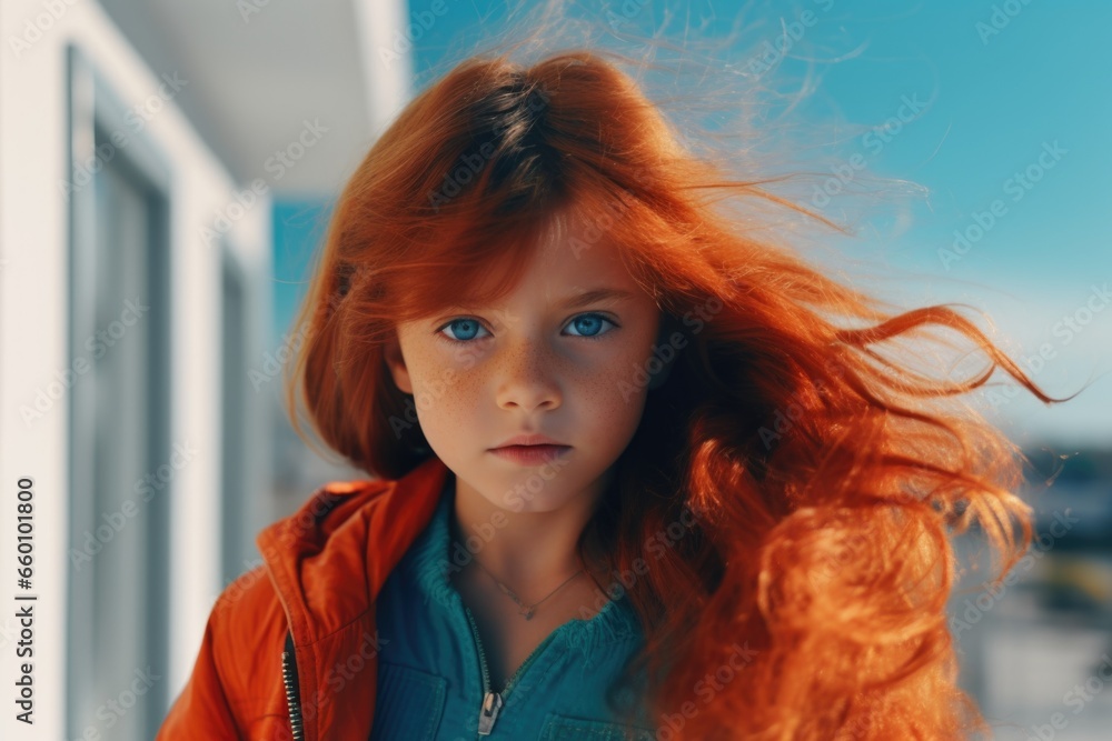 Wall mural young girl with red hair and blue eyes