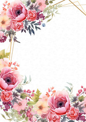 Pink and peach elegant watercolor background with flora and flower