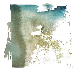 Ink Watercolor dot blot painting splash. Abstract texture grunge beige, blue color stain on white background.