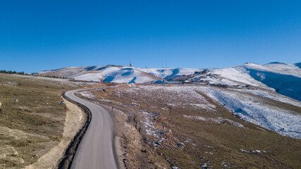 The beautiful road towards the telecommunications station next to the ski resort in Elmadag, Ankara Turkey