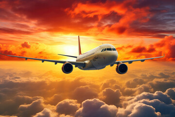 Fototapeta na wymiar Dusk's Embrace: Air Travel and Sunset