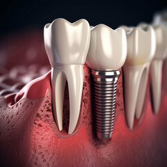 Dental tooth implant with gums. Medically accurate tooth 3D illustration