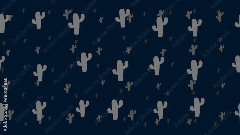 Poster cactus symbols float horizontally from left to right. parallax fly effect. floating symbols are loca