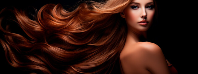 Long beautiful silky female hair. Generative AI. - obrazy, fototapety, plakaty
