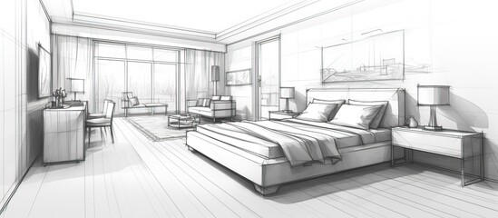 representation of a bedroom s interior sketch