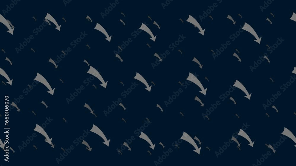 Poster down arrows float horizontally from left to right. parallax fly effect. floating symbols are located