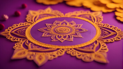 Obraz na płótnie Canvas Indian Festival Dussehra. showing golden mandala on purple background