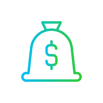 Money bag business investment icon with blue and green gradient outline style. money, bag, dollar, cash, currency, sign, business. Vector Illustration