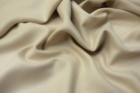 Close-up texture of natural beige fabric or cloth in brown color. Fabric texture of natural cotton or linen textile material. Beige canvas background.