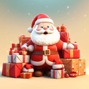 Cute adorable happy santa claus character smiling with the Christmas gifts and treats. Generative AI