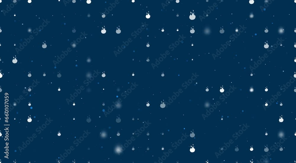 Poster template animation of evenly spaced fire symbols of different sizes and opacity. animation of transp