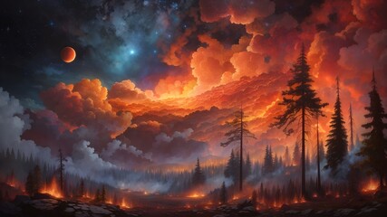 Illustration of a Burning Forest