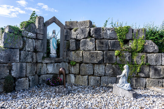 Our Lady’s Grotto in Tarmonbarry Village, Roscommon, Ireland. Refurbished and reopened in 2010, sculptor Michael Casey.