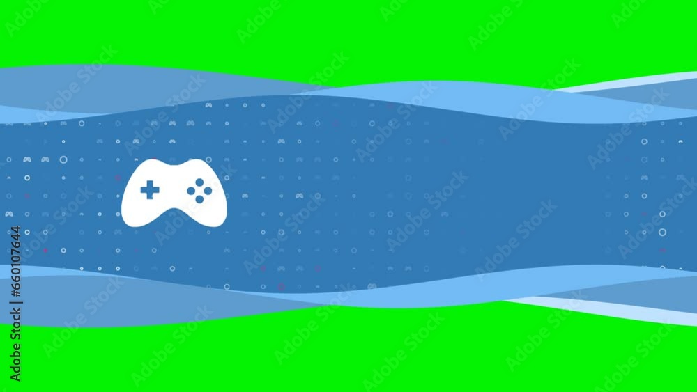 Poster animation of blue banner waves movement with white joystick symbol on the left. on the background th