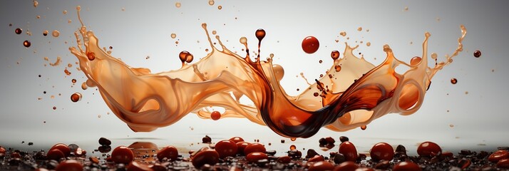 Coffee splash with unroasted coffee beans falling isolated on white background