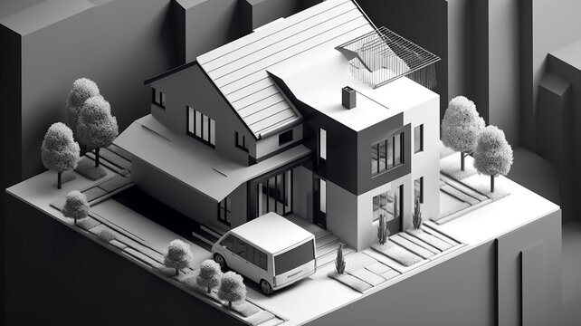 Isometric white house pitch steel drawing view illustration picture AI generated art