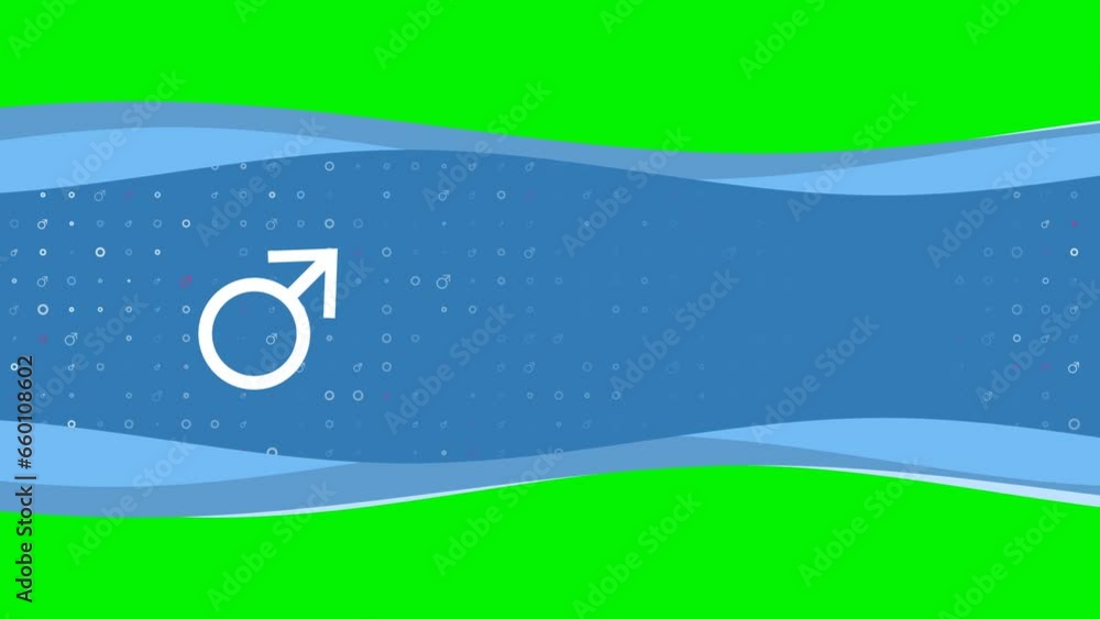 Poster animation of blue banner waves movement with white mars symbol on the left. on the background there 