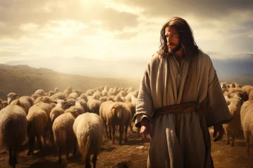 Fotobehang Divine Shepherd Leading His Flock © AIproduction