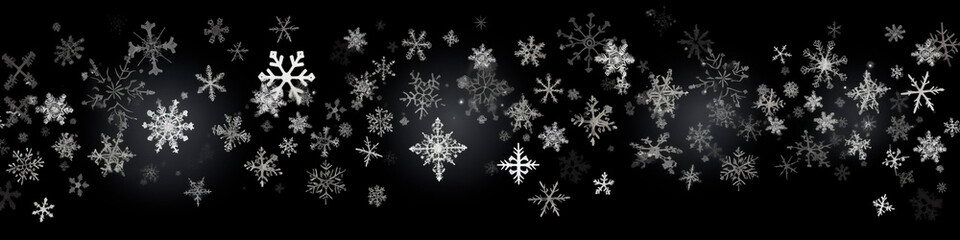 Fototapeta na wymiar White snowflakes on a black background. Generative AI.