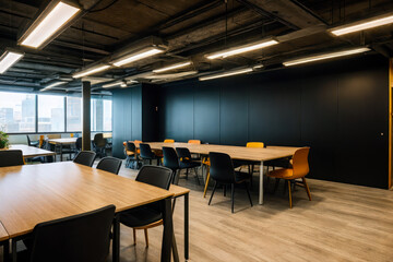 Modern interior design of a coworking space with shared desk. Concept of the best coworker space