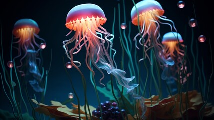 Fototapeta na wymiar Jellyfish paper quilling night ancient high resolu Ai generated art