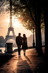 Lovers in Paris couple. Generative AI. - obrazy, fototapety, plakaty