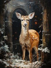 Deer in Christmas winter setting with snow generatieve ai