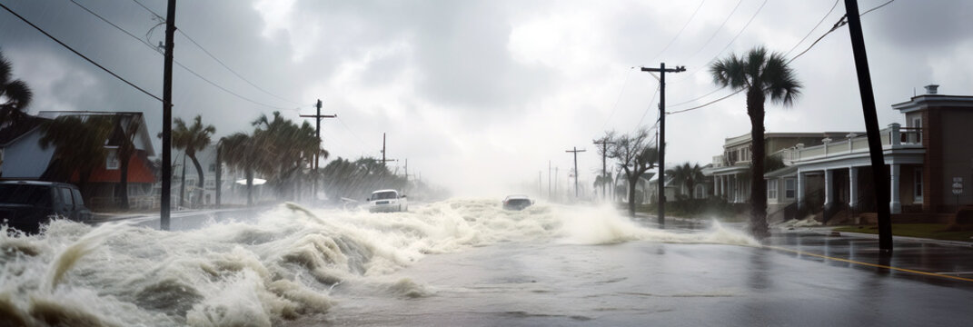 Landcape during the Hurricane or Storm. Image for insurance ad or news.