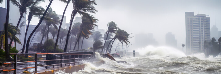 Landcape during the Hurricane or Storm. Image for insurance ad or news. - obrazy, fototapety, plakaty