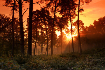 Ermenonvile forest sunrise in the Oise-Pays de France Regional Natural Park