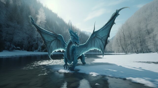 large icy blue dragon animal plush openart illustration picture AI generated art