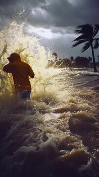 Landcape during the Hurricane or Storm. Image for insurance ad or news.