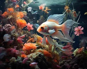Foto op Canvas Fish in freshwater aquarium with beautiful planted tropical. Colorful back © solidmaks