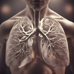 Digital illustration of human lungs in colour background with bokeh effect - obrazy, fototapety, plakaty