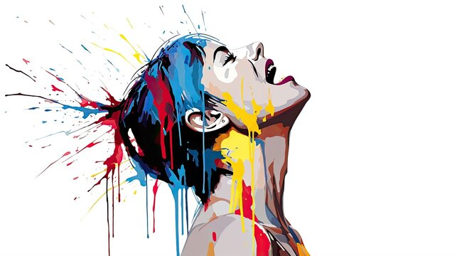 Color illustration of a woman's head in a paint splatter style.