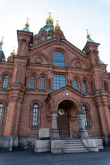 Fototapeta na wymiar Orthodox Uspenski Cathedral in Helsinki city at dawn without people