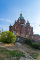 Obraz premium Orthodox Uspenski Cathedral in Helsinki city at dawn without people