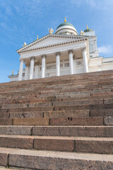 Obraz premium Helsinki Cathedral seen from below its long stairs. Sunny day.