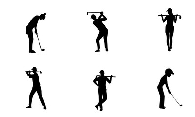 golf players silhouettes - obrazy, fototapety, plakaty