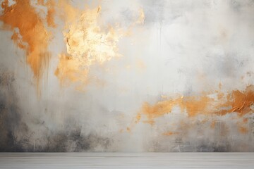 gold painted walls with paint with splatters