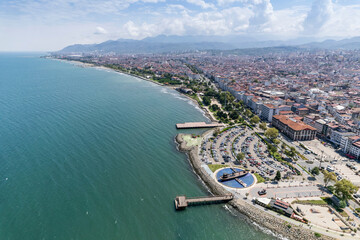 Obraz premium Drone View of Boztepe and Ordu City Center. Altinordu, Ordu, Turkey.