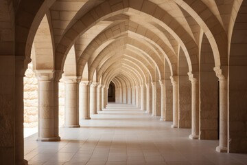 arches hallway of a church or old cathedral - obrazy, fototapety, plakaty