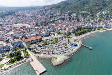 Obraz premium Drone View of Boztepe and Ordu City Center. Altinordu, Ordu, Turkey.